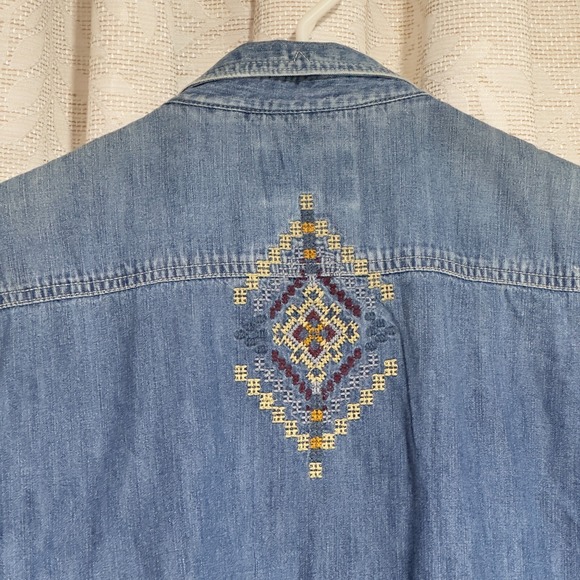 Bershka Denim Vest Embroidered Regular Fit‎ Size Large Western Style - Picture 4 of 11